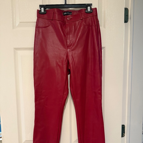 Zara Faux Leather Red Pants with Side Ankle Zippers Womens Size M - Picture 5 of 13